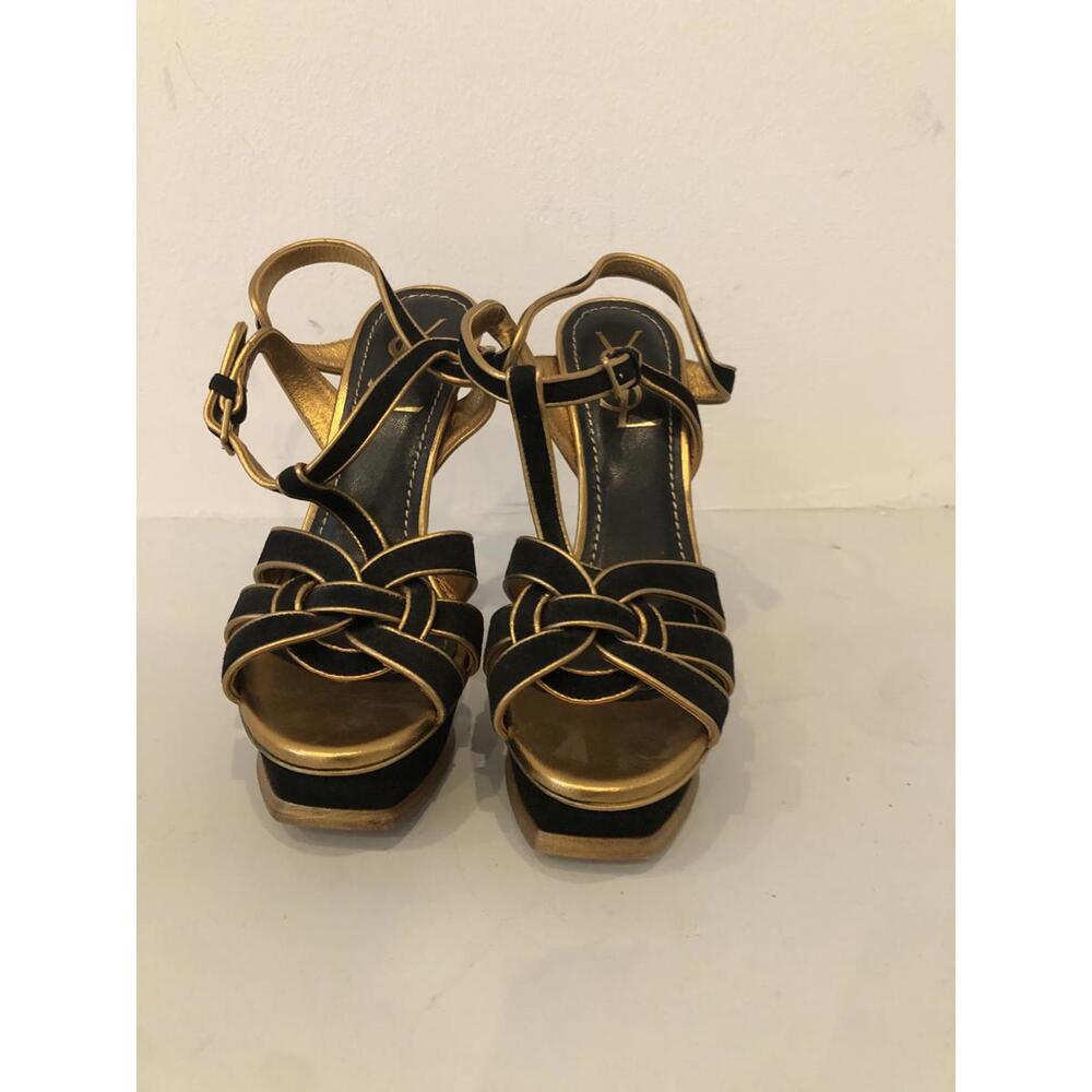 Suede tribute 105 platform sandals Black and Gold